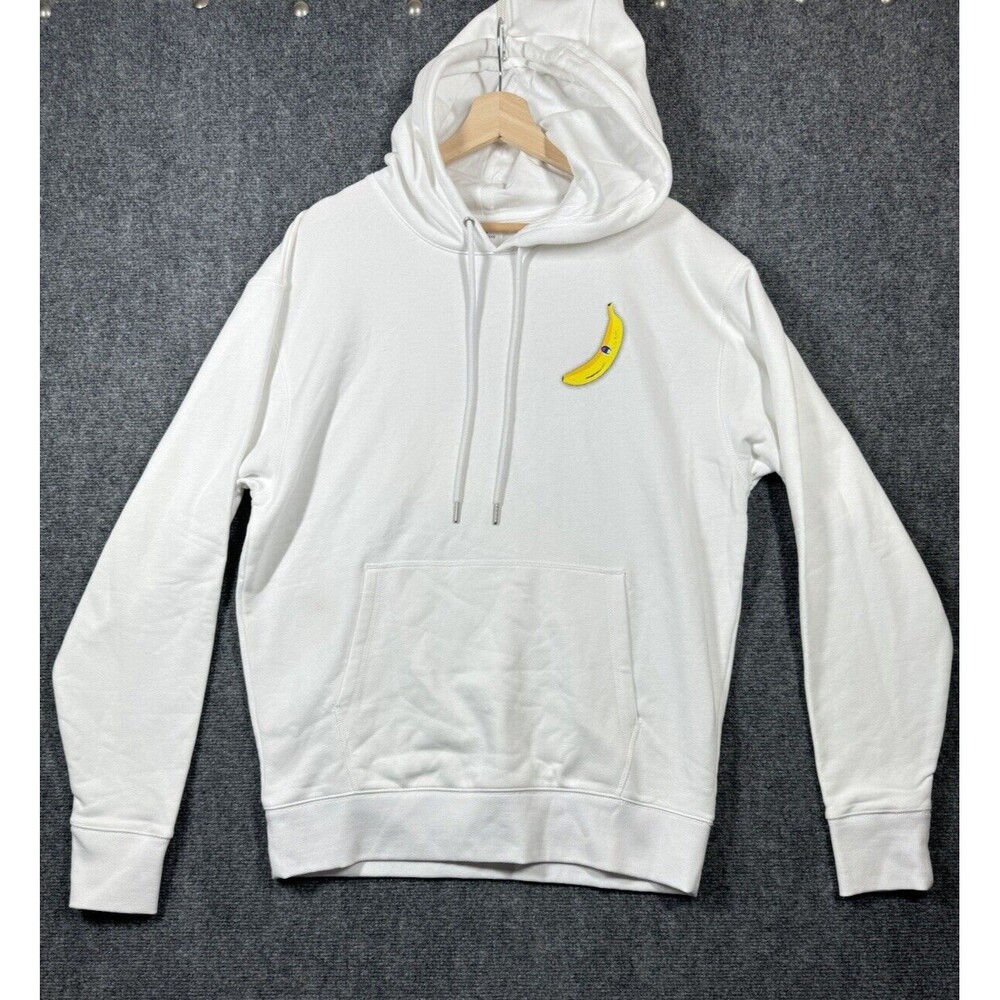 Champion Men Classic Fleece White  Banana Logo Hoodie Medium